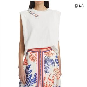 FARM Rio White Muscle Tee with Embroidery